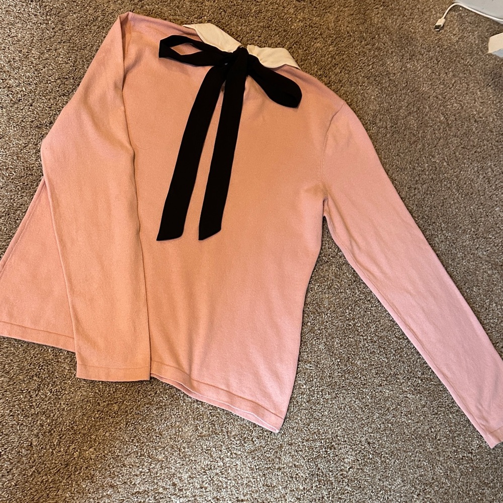 CeCe Pink Long Sleeve Top with Black Bow - Picture 2 of 4